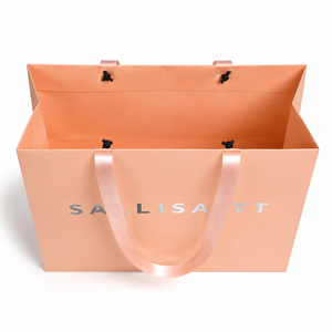 Bolsas de Compras de Papel de Lujo Color Durazno con Logotipo Personalizado y Asas de Listón, Bolsas de Regalo al por Mayor para Boutique, Cosméticos y Comercio Minorista - Product Image 4