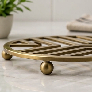 Round Brushed Gold Stainless Steel Trivet Heat Resistant Pot Pad Geometric <b>Table</b> <b>Mat</b> - Product Image 2
