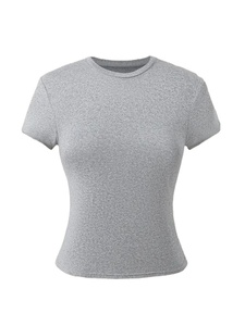 Filles Jeunes T-shirts en tricot à manches courtes et col rond Casual Noir Gris Blanc 100% Coton Tissu extensible moyen Printemps/Été/Automne BD - Product Image 5