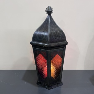 Artisan Design L537 Moroccan Iron <b>Lantern</b> <b>Candle</b> <b>Holder</b> 9.25X10.5X21" for Home Decor Ramadan Eid Islamic Table Use - Product Image 4