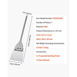 Cincel Raspador de Pisos SDS Max de 23.6" x 5.9", Acero de Aleación 40Cr Tratado Térmicamente, Compatible con Martillos Rotatorios - Product Image 2