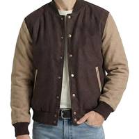 Jaket Varsity Biru Putih Pria Gaya Letterman Kancing Depan Kasual Streetwear Pakaian Luar Manset Bergaris Pakaian Fashion
