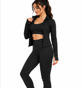 Conjunto Deportivo de Yoga de 3 Piezas para Mujer, Leggings, Sujetador Deportivo y Chaqueta, Elástico en 4 Direcciones, Secado Rápido, Ropa Deportiva Personalizada al por Mayor - Product Image 4