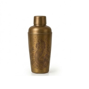 Vintage Brass Finish Fairy <b>Engraving</b> Durable Stainless Steel Metal Cocktail Shaker with Bar <b>Tool</b> for Cocktail Making - Product Image 4