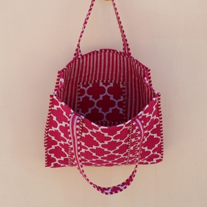 Luxury 100% Cotton Durable <b>Medium</b> Size Tote <b>Bag</b> Stylish White Geometric Pattern Long Handle Lightweight Shopping <b>Bag</b> - Product Image 5