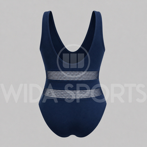 Maillot de bain une pièce bleu marine pour femme, col en V profond, monokini en maille, coupe ajustée, contrôle du ventre, séchage rapide, tissu extensible, tenue de plage - Product Image 3
