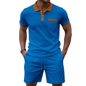 2025 Men's American European shorts two sets in a variety of colors Summer Waffle fabric solid color zipper short sleeve set - Product Image 1
