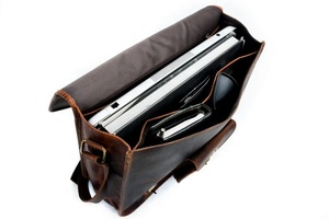 Sacoche en cuir de chèvre véritable marron faite à la main bandoulière réglable sacoche pour ordinateur portable avec fermeture à boucle de mode - Product Image 3