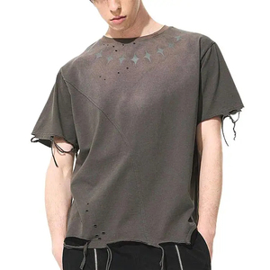 เสื้อยืดวินเทจสไตล์แอซิดวอช สตรีทแวร์ ลุคดิสเทรสซิ่ง ผ้าคอตตอนหนา พิมพ์ลายโลโก้ ทรงโอเวอร์ไซส์ ไหล่ตก ราคาถูก รับผลิตแบบ OEM - Product Image 2