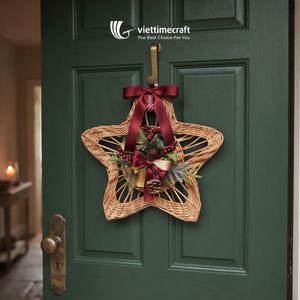 Wicker <b>Star</b> Large Christmas Hanging <b>Decoration</b> with Jingle Bells Ribbon Bow Pinecone Floral Tree Ornament for Home Party Display - Product Image 4