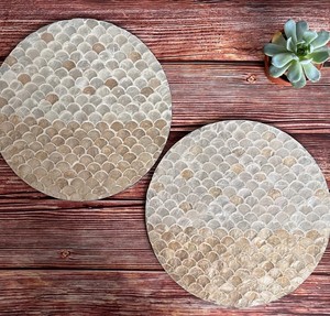 Luxury Handmade Round Mother of Pearl Inlay Charger <b>Plate</b> Scalloped Shell Mosaic Decorative Placemat for Hotel Tableware Decor - Product Image 3