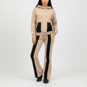 Sudadera con capucha y cremallera de fabricante personalizado, pantalones de chándal de algodón 100% acampanados, trajes con bordado 3D, chándal de mujer con capucha - Product Image 1