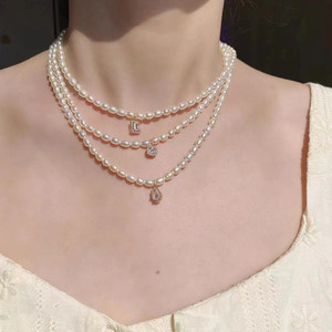Collier artisanal vintage en perles naturelles tissées, chaîne col de cygne, chaîne en os, collier géométrique ondulé, boîte cadeau, pendentif fin - Product Image 2