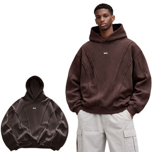 Sweat à capuche épais pour homme avec panneaux cousus, en molleton de coton surdimensionné, style streetwear, fabrication sous marque privée - Product Image 1