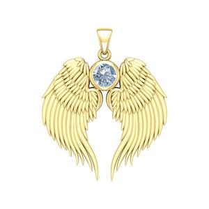 Sapphire Quartz Guardian Angel Wing Birthstone Pendant Gold Plated with Round Crystal 3 cm Charm <b>Necklace</b> Birthstone Jewelry - Product Image 4