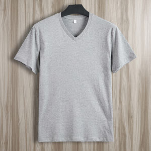 Camiseta de Verano Casual para Hombre, Estilo Coreano, Cuello en V, 100% Algodón, Precio de Fábrica en China y Bangladesh, Logotipo Bordado Personalizado OEM - Product Image 3