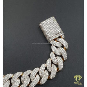 Fully Iced Out Yellow Gold Cuban Link <b>Bracelet</b> with Brilliant Diamond Look Lab Grown <b>Stones</b> and Secure Lock Clasp - Product Image 5