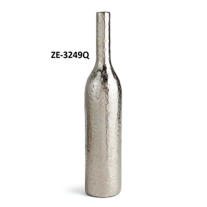 Luxury Hammered Silver Metal Bottle Vase <b>Tall</b> Narrow Neck Handmade Centerpiece for Home Hotel Wedding Table Decor - Product Image 1