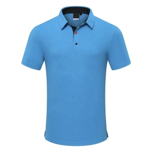 Chemise de golf pour homme à manches courtes bleue, 100% polyester, tricot piqué respirant, design uni, couleurs personnalisées - Product Image 1
