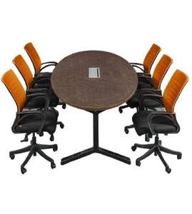 Mesa de Conferencia Redonda Modular de Madera Maciza Compacta, Seis Sillas Giratorias Acolchadas, Moderna, para Oficina en Casa, Reuniones Colaborativas - Product Image 2