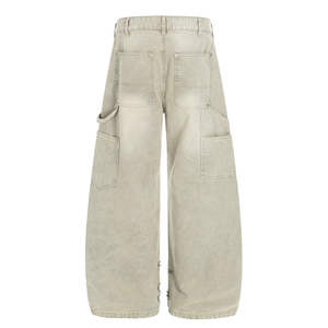 Pantalon de bûcheron délavé style américain unisexe, coupe ample, coupe droite, décontracté, coupe incurvée, en jean - Product Image 3