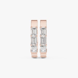 Pendientes de Aro Huggie de Oro Amarillo de 9K con Diamante Cultivado en Laboratorio de Corte Esmeralda de 0.34CT, Joyería Fina Personalizada OEM al por Mayor - Product Image 3