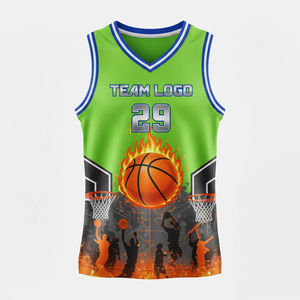 Camiseta de Baloncesto Sublimada Personalizada, Verde, Cuello en V, Sin Mangas, Absorbe la Humedad, Logotipo del Equipo, Impresión 29, para Adultos Unisex - Product Image 4