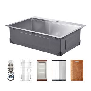 Lavello da cucina da 30 pollici in acciaio inossidabile 304, a montaggio superiore, a vasca singola, stile Farmhouse, con bordo singolo e multi-lavello - Product Image 1