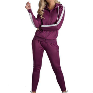 Ensemble de survêtement de sport pour femme 100 % coton, à manches longues, avec capuche ajustée, pour l'entraînement - Product Image 1