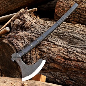 Hacha de Acero al Carbono Forjada a Mano Estilo Vikingo con Mango de Madera y Funda de Cuero, Grado Industrial, Personalizada OEM para Trabajos de Madera - Product Image 1