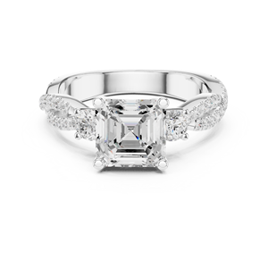 Anillo de compromiso de oro blanco de 14k con micro-pavé de diamantes y tallo retorcido, anillo de diamantes con corte Asscher certificado por GRA a un precio razonable. - Product Image 1
