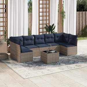Ensemble de 8 canapés de patio en rotin gris avec coussins Mobilier d'extérieur durable - Product Image 1