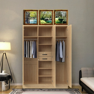FURNIZONE Modern 3 Door Wooden <b>Wardrobe</b> Closet Bedroom <b>Large</b> Storage Cabinet Hanging Space 2 Drawers Floor Mount Model - Product Image 1