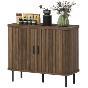 Walnut Wood Coffee Bar Cabinet <b>Sideboard</b> with Storage Space <b>Sideboards</b> Category-Buffet Cabinet - Product Image 5