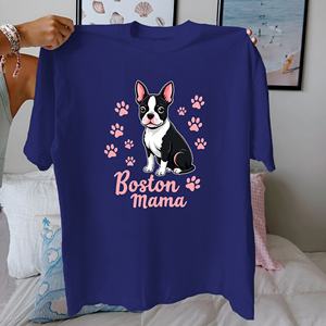 เสื้อยืดผ้าฝ้ายแท้สำหรับผู้หญิง Terrier Boston Mama ใส่สบาย - Product Image 1