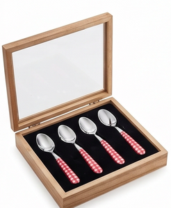Cucharas de Té de Acero Inoxidable con Mangos de Plástico a Cuadros Rojos, Diseño Retro con Acabado Espejo, Aptas para Lavavajillas, Utensilios para Fiestas - Product Image 6