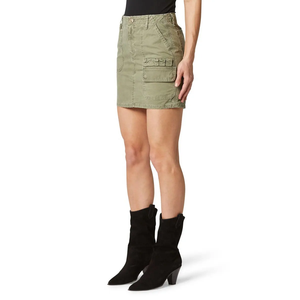 Jupe courte en jean vert olive, taille basse, multi-poches, coupe droite, en mélange de coton, fonctionnelle, durable, pour l'été - Product Image 3