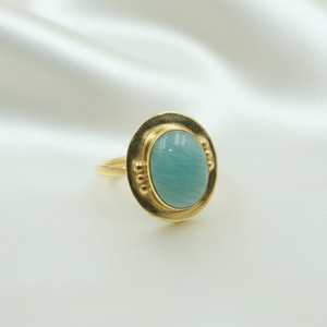 Topquality Amazonite Gemstone <b>Ring</b> 925 Sterling Silver Brass Ball Detail Rose Gold Yellow Gold Plated Handmade <b>Statement</b> Jewelry - Product Image 4