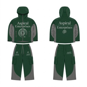 Ensemble de survêtement unisexe en nylon résistant au vent, veste légère à fermeture éclair et pantalon, streetwear ODM - Product Image 1