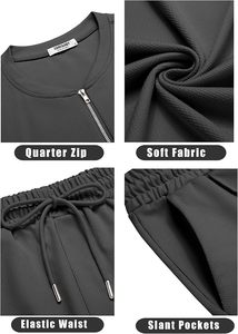 Conjunto de camiseta de manga corta y pantalones cortos de punto de secado rápido, color gris, para hombre, ropa deportiva informal de color sólido. - Product Image 5