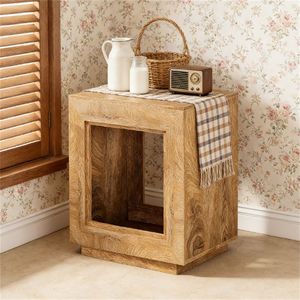 <b>Square</b> Wooden Console <b>Table</b> Coffee Tea or <b>Side</b> <b>Table</b> with Storage Space for Bedside or Living Room - Product Image 3