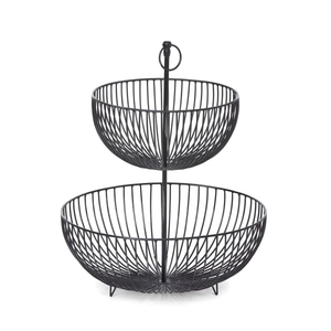 White Finished Double Tier Round Wire Storage <b>Basket</b> Stand for Kitchen Sundries Minimalist Metal Holder <b>Stackable</b> Design - Product Image 3