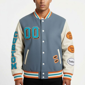 แจ็คเก็ตวาร์ซิตี้แบบกำหนดเองสำหรับผู้ใหญ่ คอตั้ง พร้อมปักชื่อทีม หมายเลข และโลโก้ แจ็คเก็ตเบสบอลแบบ Letterman ผ้าแคนวาส - Product Image 1