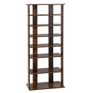 7 Tier Double Row <b>Shoe</b> Rack Modern Rustic Brown Anti-Tipping Narrow <b>Storage</b> Rack with Adjustable Shelves for Entryway Closet - Product Image 3