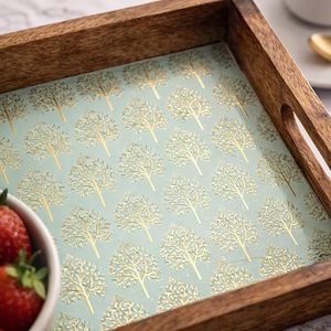 Bandeja de Servir Rectangular Moderna de Madera Hecha a Mano con Diseño de Árbol, Estilo Bambú Impermeable para el Hogar, Cocina y Fiestas - Product Image 1