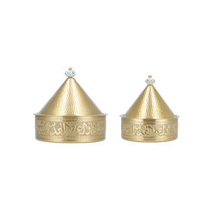 <b>Set</b> Of 2 Arabic Style Metal Food Warmer with Lid Golden Dinnerware Casseroles Round Shape Tabletop Food Warmer Hot <b>Pots</b> - Product Image 1