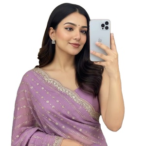 Sari de mariée traditionnel, sari à sequins avec blouse, sari en soie fantaisie Banglori pour femmes, pour les fêtes indiennes - Product Image 3