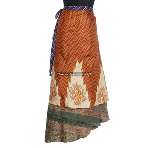 Jupe longue d'été réversible à double couche, imprimé floral, style saris en soie vintage, sexy, pour grandes tailles - Product Image 6