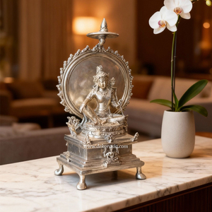 Statue de Bouddha à double assise en laiton, faite à la main, couleur personnalisable, design sur mesure, décoration de luxe pour la maison, style antique spirituel H24xL13cm - Product Image 5