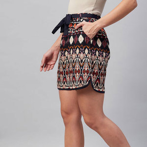 Shorts pour femmes à imprimé géométrique, taille haute, cordon de serrage, coupe ample, tricoté, respirant, à motifs - Product Image 6